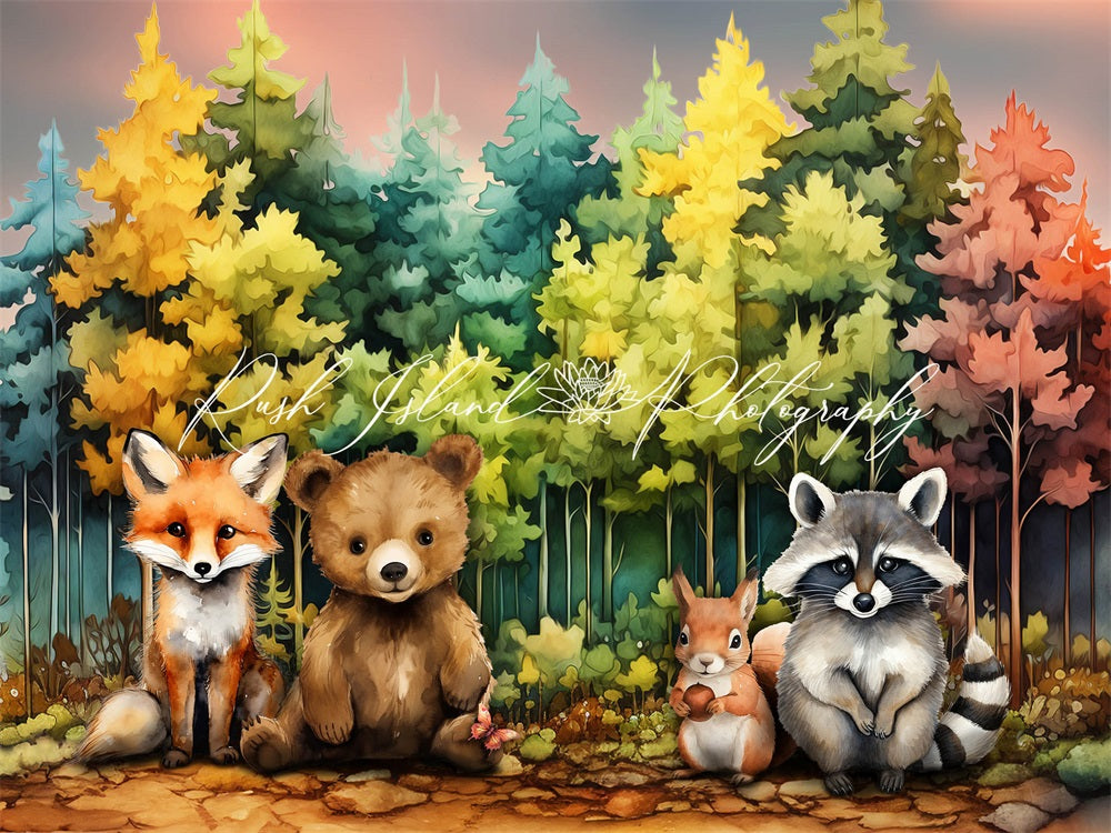 Kate Forêt Amis des animaux Toile de fond conçue par Laura Bybee - Kate Backdrop FR