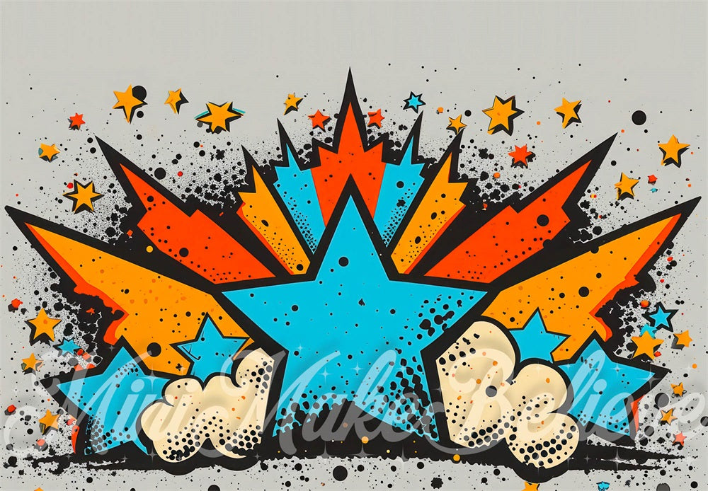 Kate Orange Bleu Étoiles Illustration Toile de fond conçue par Mini MakeBelieve - Kate Backdrop FR