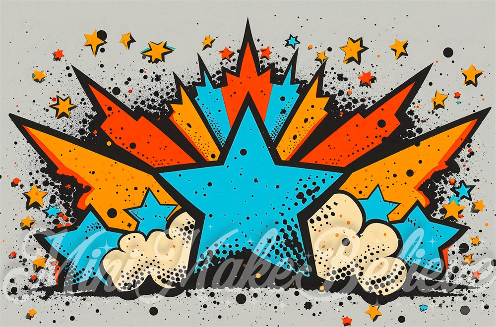 Kate Orange Bleu Étoiles Illustration Toile de fond conçue par Mini MakeBelieve - Kate Backdrop FR