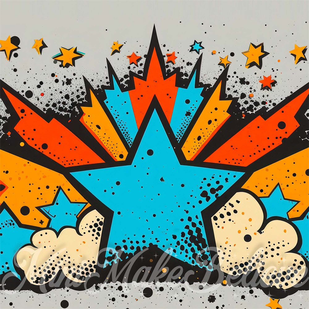 Kate Orange Bleu Étoiles Illustration Toile de fond conçue par Mini MakeBelieve - Kate Backdrop FR