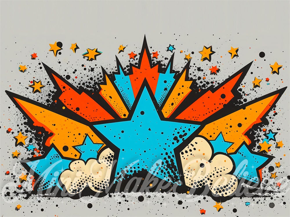 Kate Orange Bleu Étoiles Illustration Toile de fond conçue par Mini MakeBelieve - Kate Backdrop FR