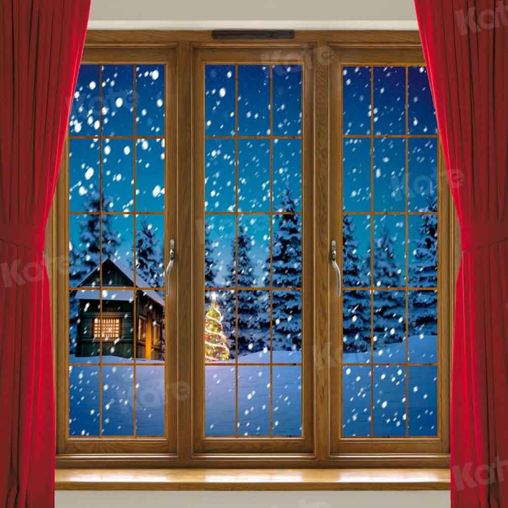 Kate Rideau rouge Noël Hiver Fenêtre Toile de fond conçu par Chain Photography - Kate Backdrop FR