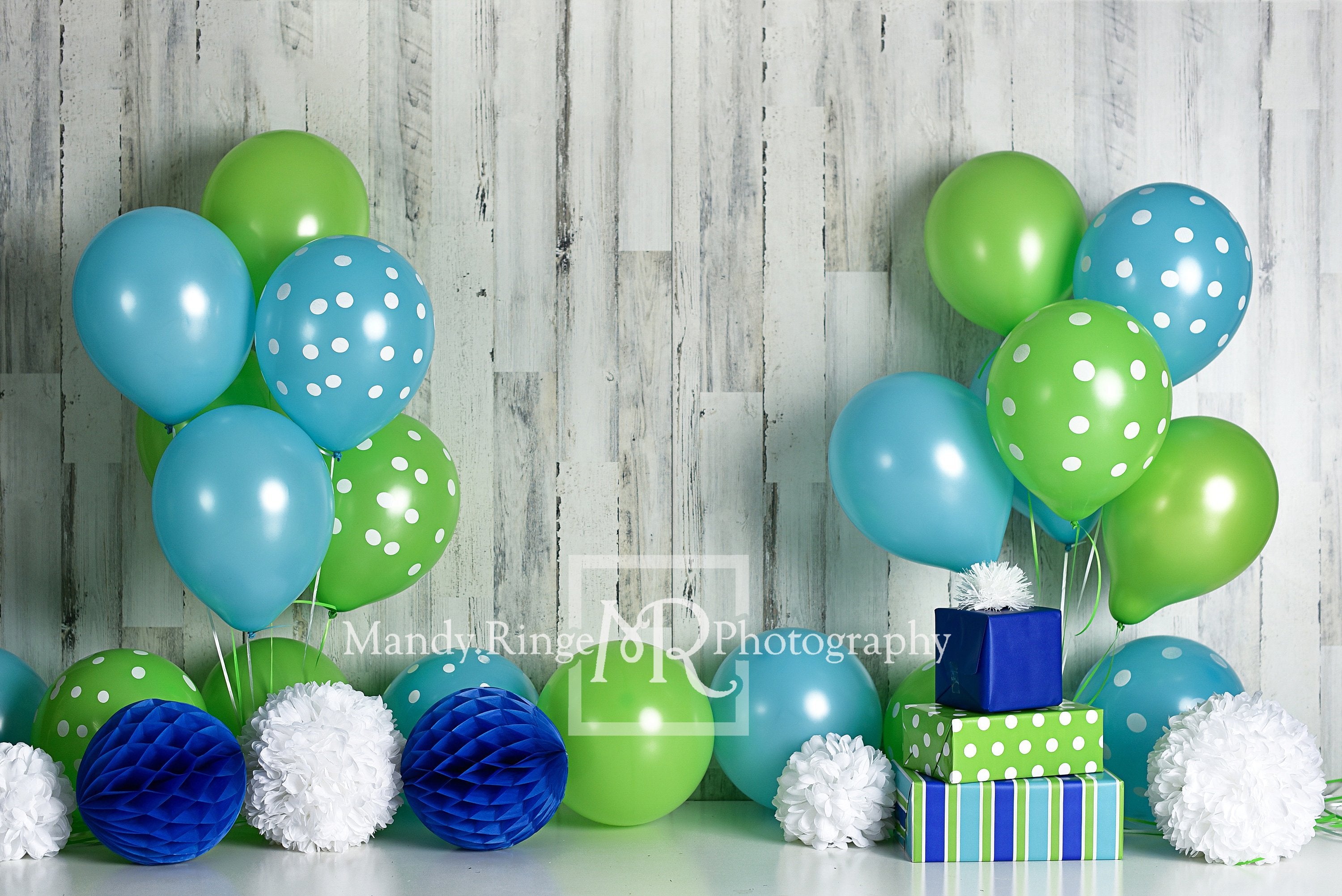 Kate Enfants Anniversaire Bleu Vert citron Toile de fond conçue par Mandy Ringe - Kate Backdrop FR
