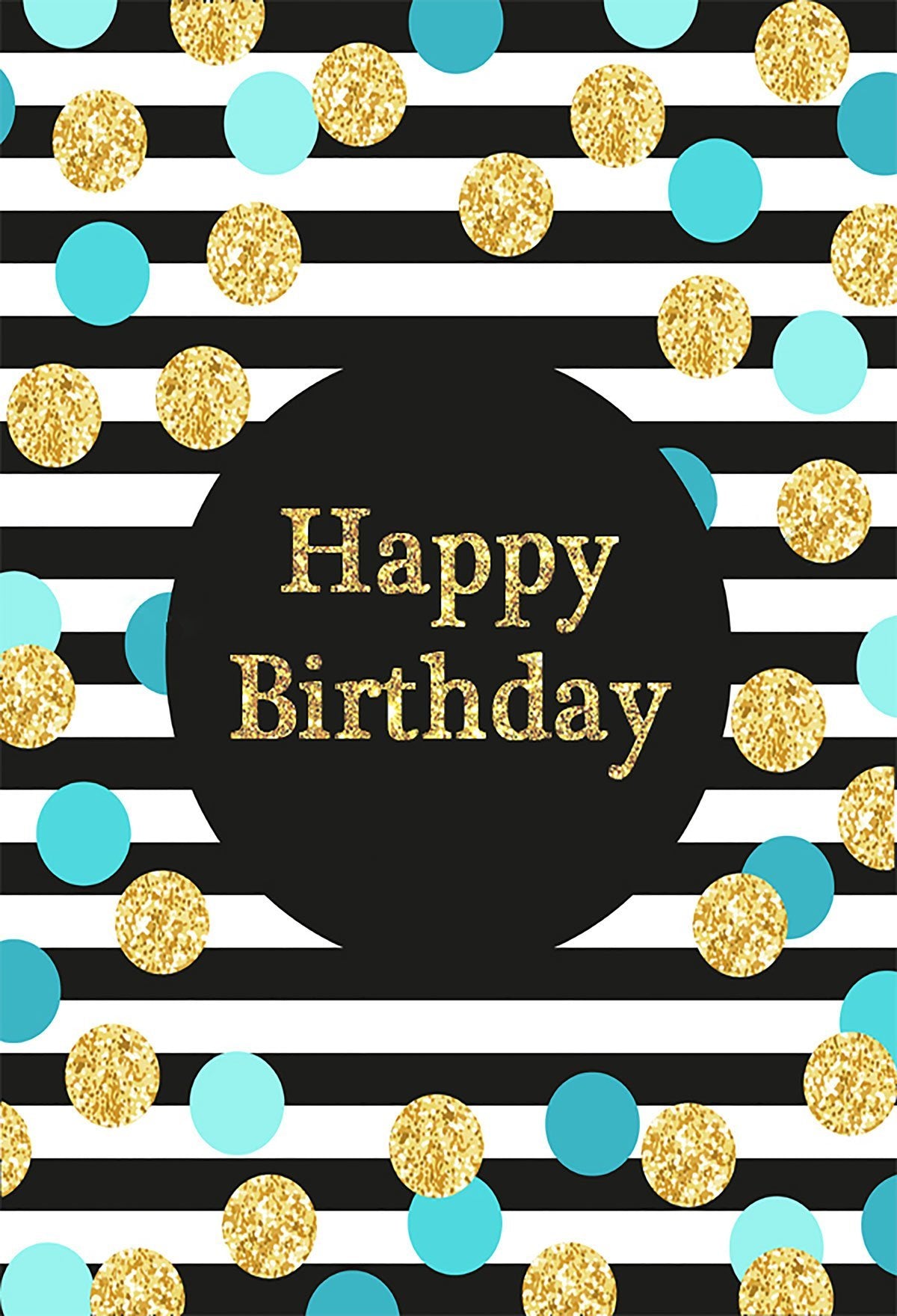 Birthday Party Black and White Stripe Backdrop with blue golden Dots - Kate backdrops UK