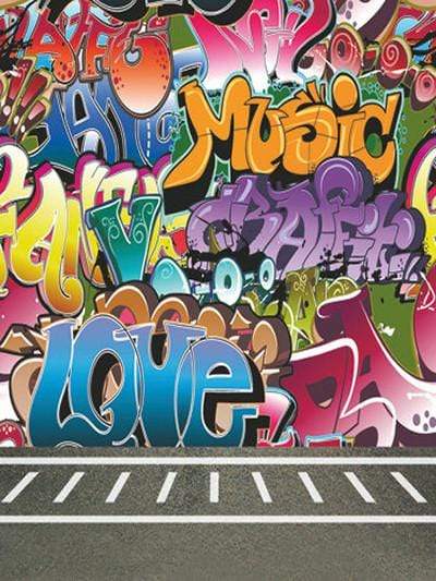 Katebackdrop:Kate Colored Graffiti Wall Backdrop With Concrete Floor For Photography