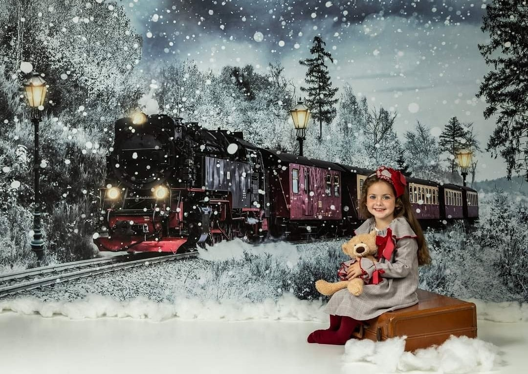 Kate Neige Train Noël Hiver Toile de fond conçue par Chain Photography - Kate Backdrop FR