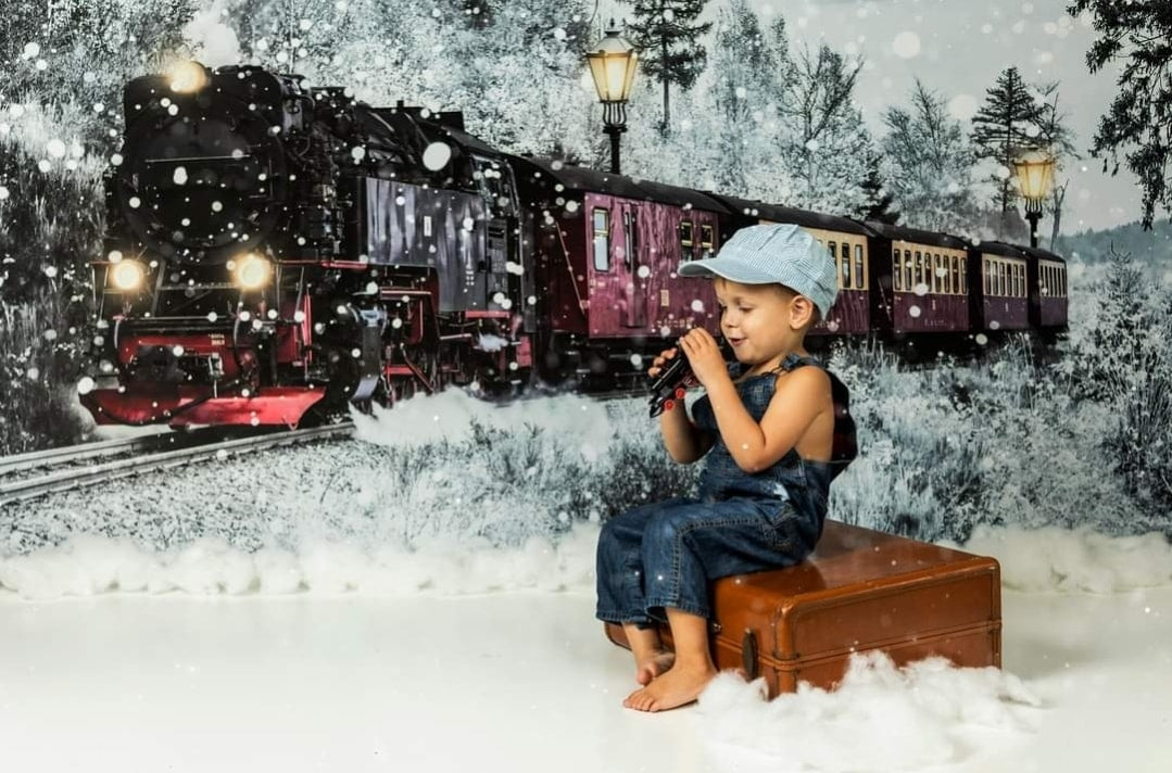 Kate Neige Train Noël Hiver Toile de fond conçue par Chain Photography - Kate Backdrop FR