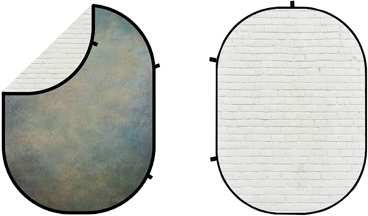 Kate Double-face Abstrait Bleu Gris/Mur de briques Blanc Toile de fond Pliable 5x6.5pi(1.5x2m) - Kate Backdrop FR