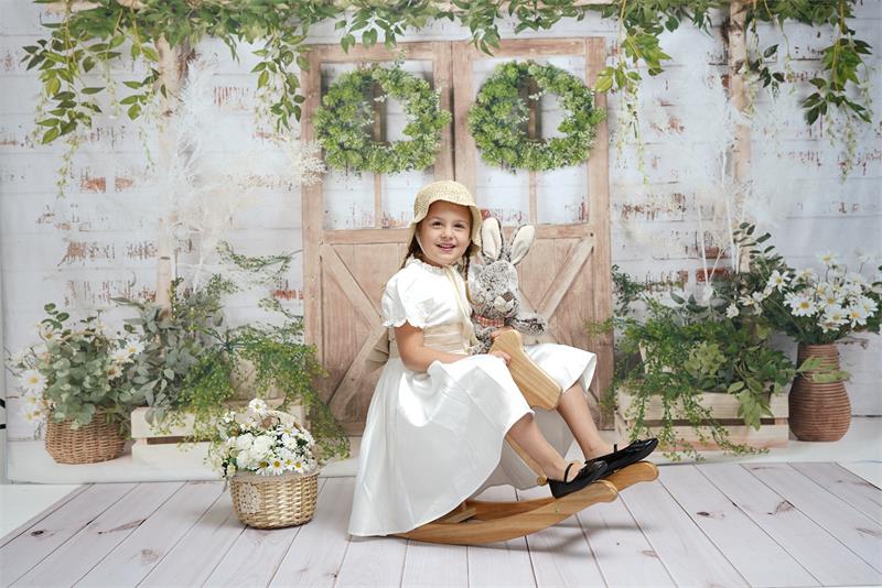 Kate Porte Grange Plantes vertes Printemps Pâques Toile de fond conçue par Jia Chan Photographie - Kate Backdrop FR