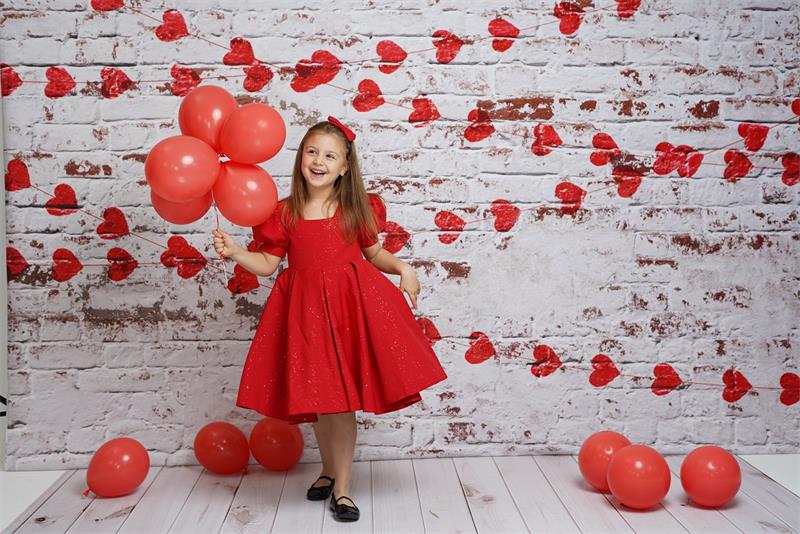 Kate Mur de briques Blanc Coeurs rouges Saint-Valentin Toile de fond conçue par Jerry_Sina - Kate Backdrop FR