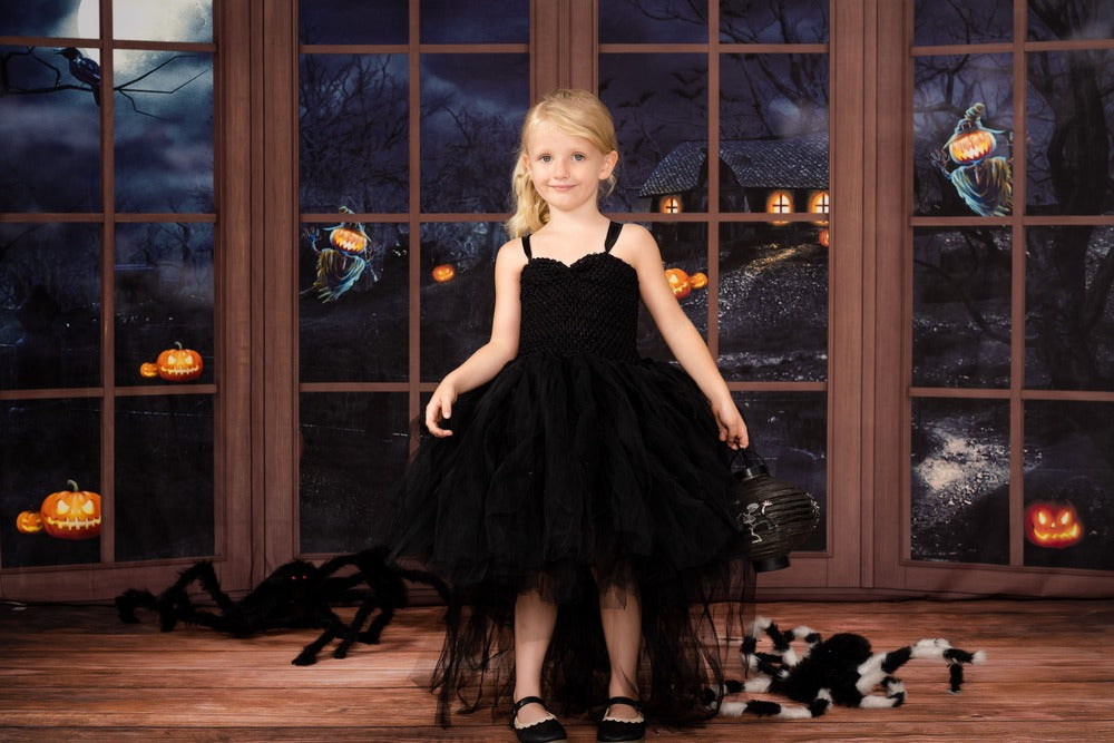 Kate Fenêtre Nuit Halloween Citrouille Toile de fond Conçu par Chain Photographie - Kate Backdrop FR