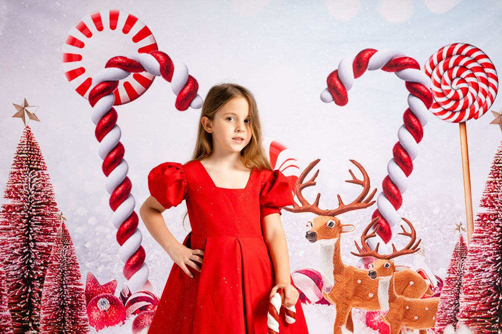 Kate Rouge Noël Bonbons Cerf Toile de fond pour la photographie - Kate Backdrop FR