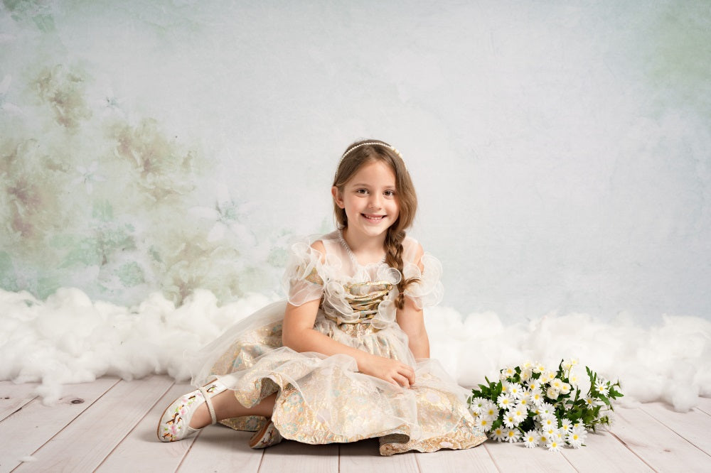 Kate Aquarelles Beaux-Arts Fleurs vertes Abstrait Toile de fond conçue par Veronika Gant - Kate Backdrop FR