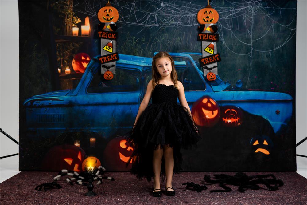 Kate Halloween Citrouille Voiture Nuit Automne Toile de fond pour la photographie