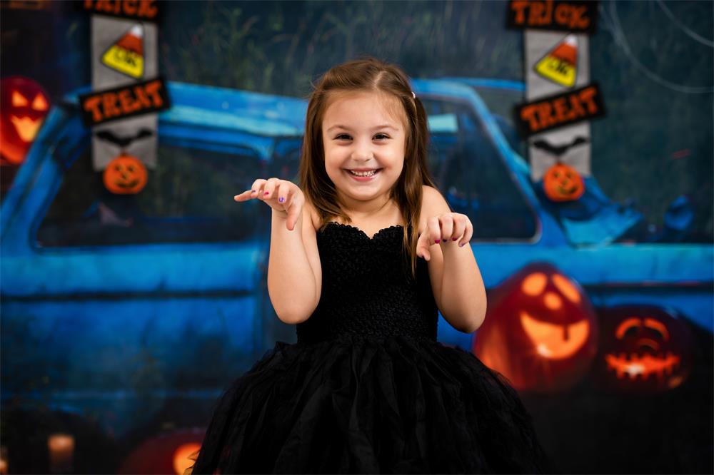 Kate Halloween Citrouille Voiture Nuit Automne Toile de fond pour la photographie - Kate Backdrop FR