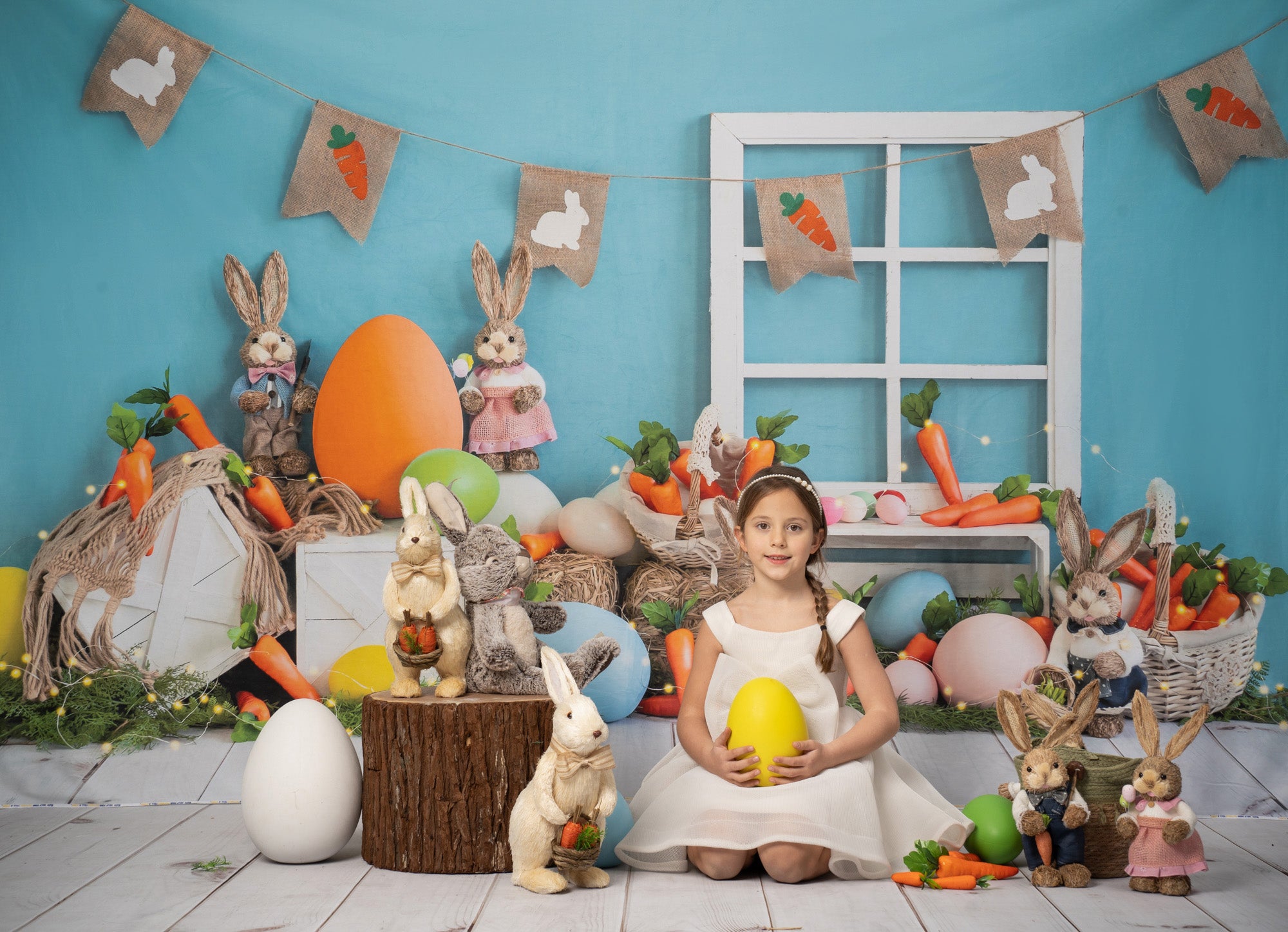 Kate Lapins Pâques Carottes Bleu Enfant Toile de fond Conçu par Emetselch - Kate Backdrop FR