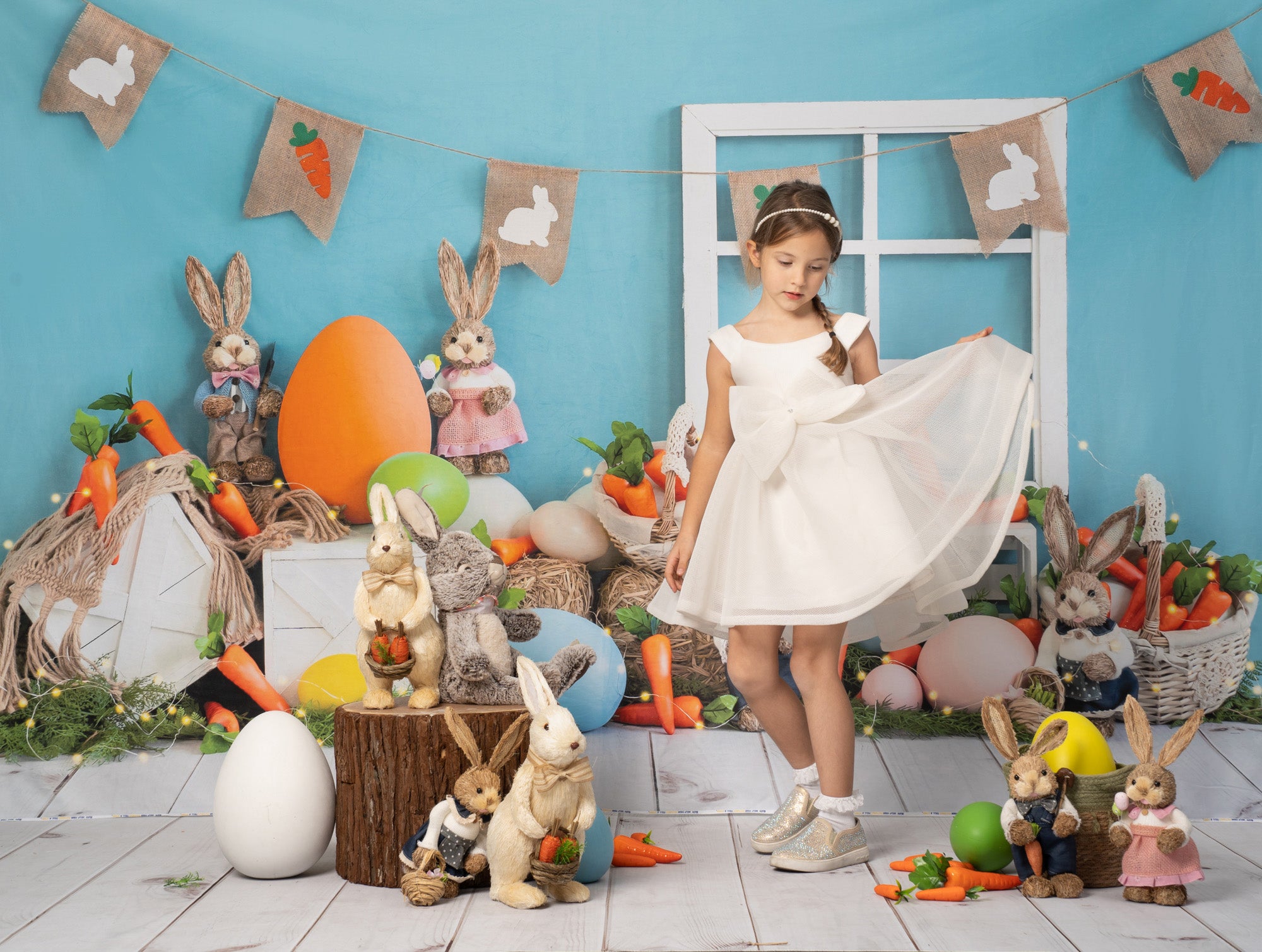 Kate Lapins Pâques Carottes Bleu Enfant Toile de fond Conçu par Emetselch - Kate Backdrop FR