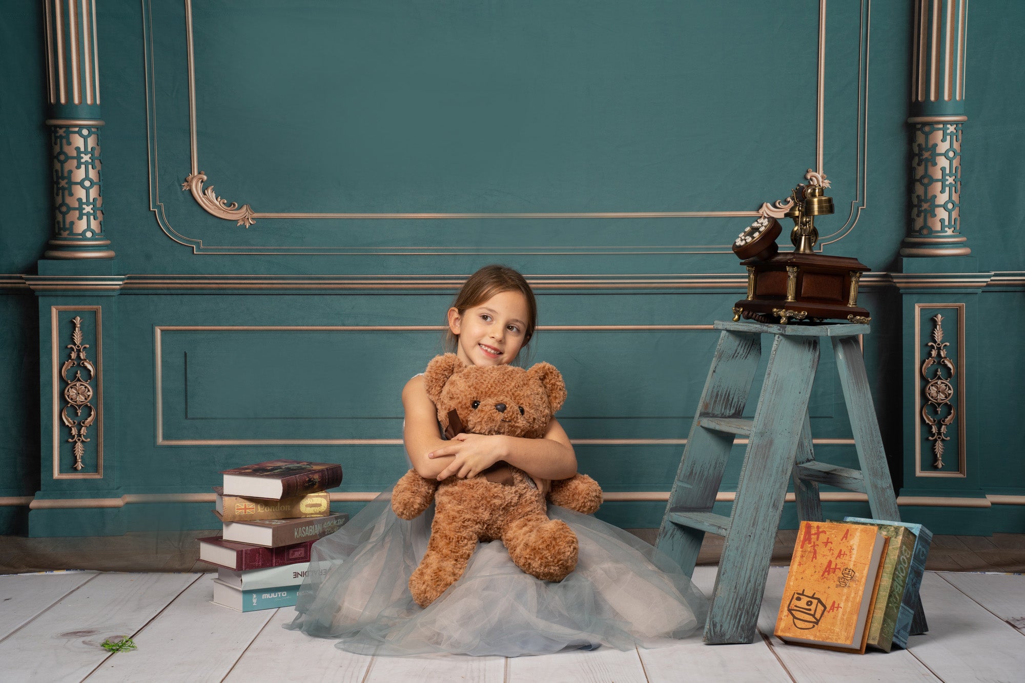 Kate Intérieur Rétro Vert Vintage Mur Doré Toile de fond conçu par Kate Image - Kate Backdrop FR