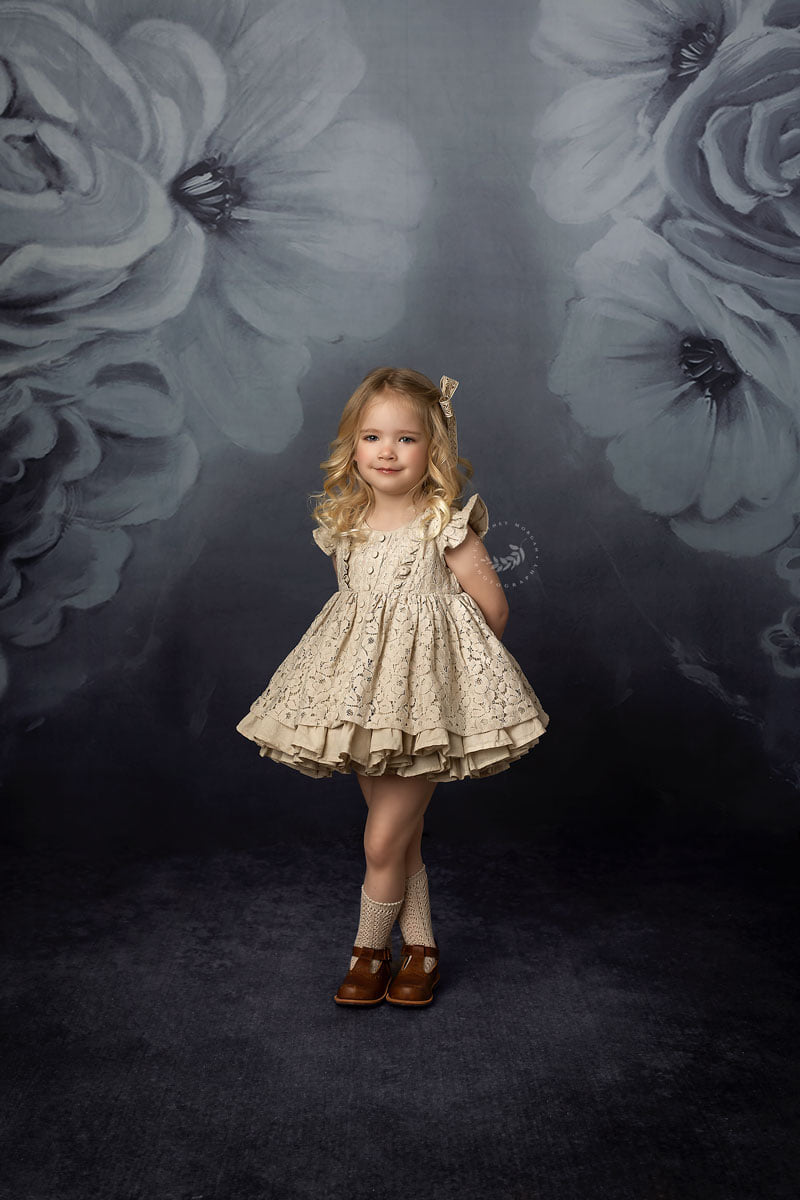 Kate Beaux-arts Fleurs Bleu denim Portrait Toile de fond pour la photographie - Kate Backdrop FR