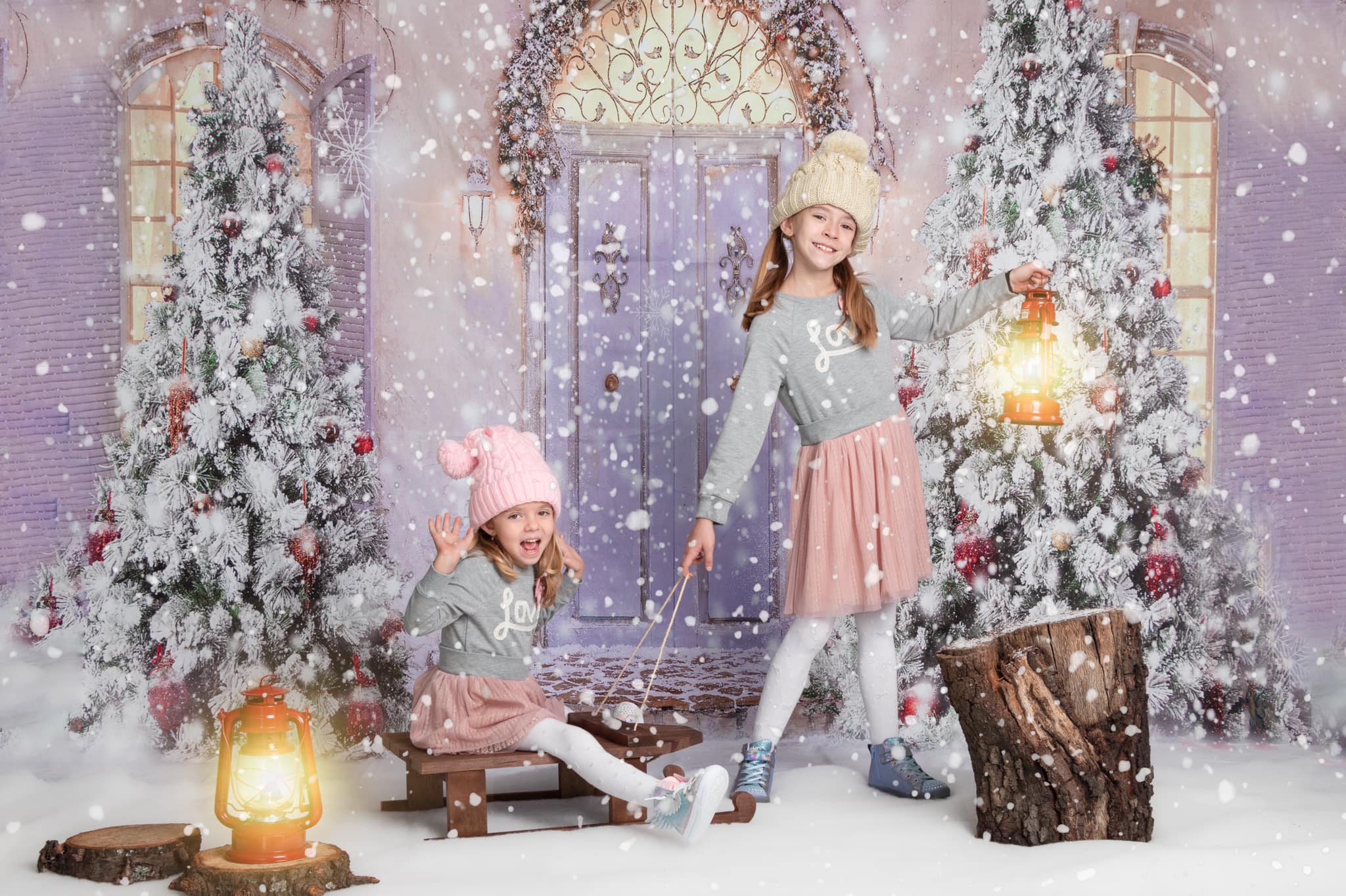 Kate Neige Devant la porte Noël Violet Toile de fond pour la photographie - Kate Backdrop FR