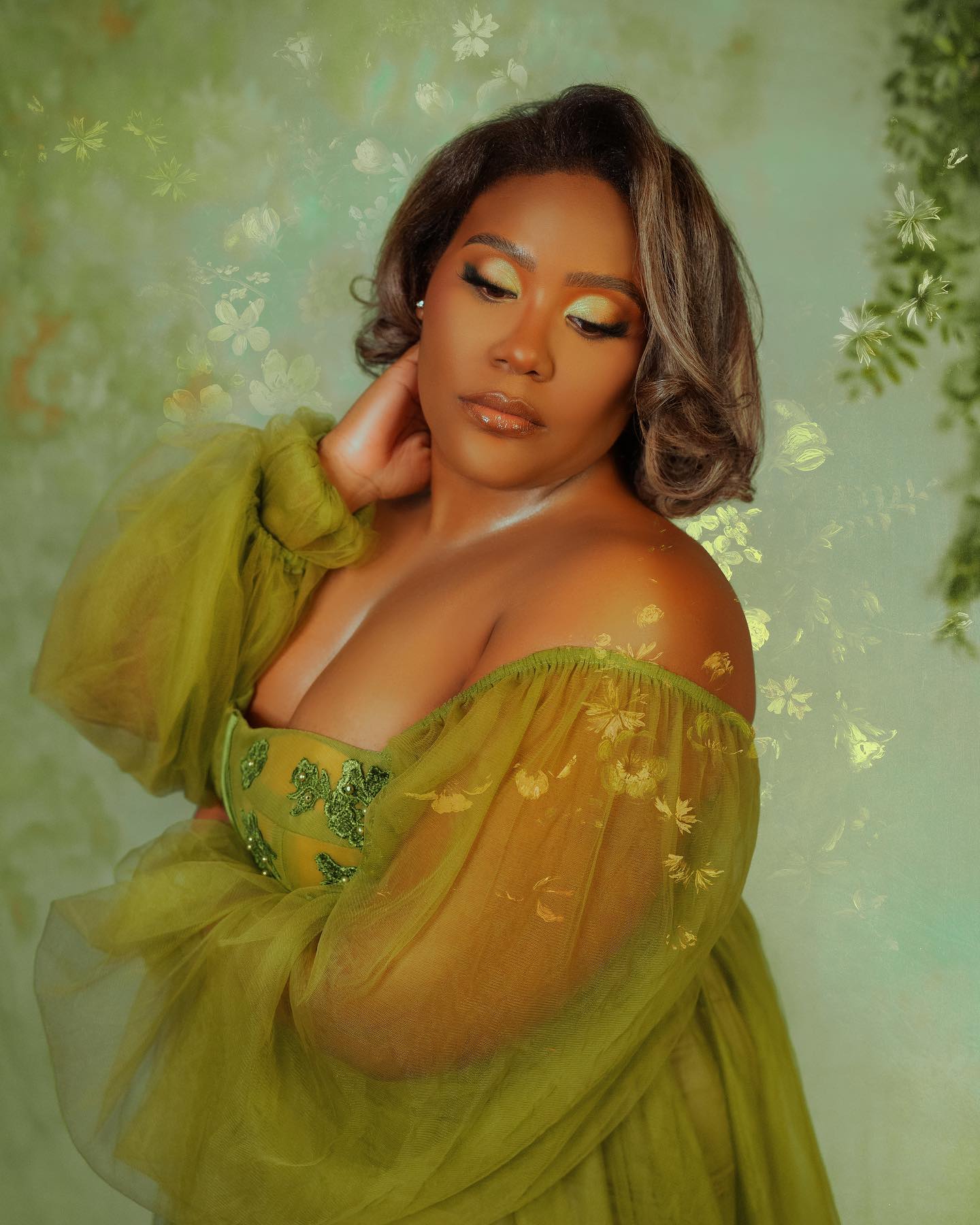 Kate Beaux-arts Fleurs Vert Abstrait Toile de fond conçue par Jerry_Sina - Kate Backdrop FR