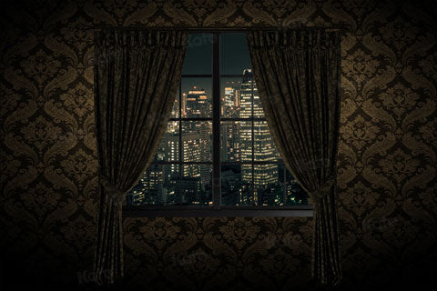 Kate Fenêtre Vintage Ville Nuit Toile de fond conçue par JS Photographie - Kate Backdrop FR