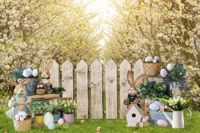 Kate Jardin Prairie Lapin Printemps Pâques Toile de fond pour la photographie - Kate Backdrop FR