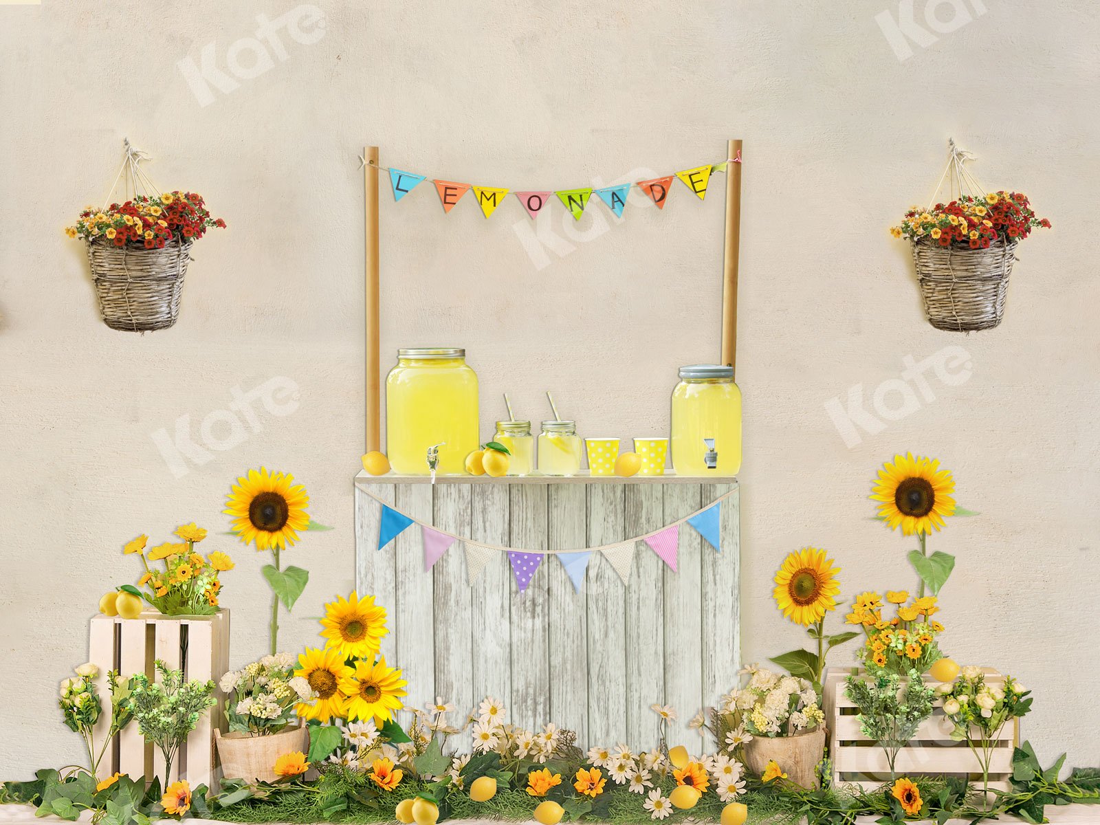 Kate Stand de limonade Enfant Été Tournesol Toile de fond conçue par JFCC - Kate Backdrop FR