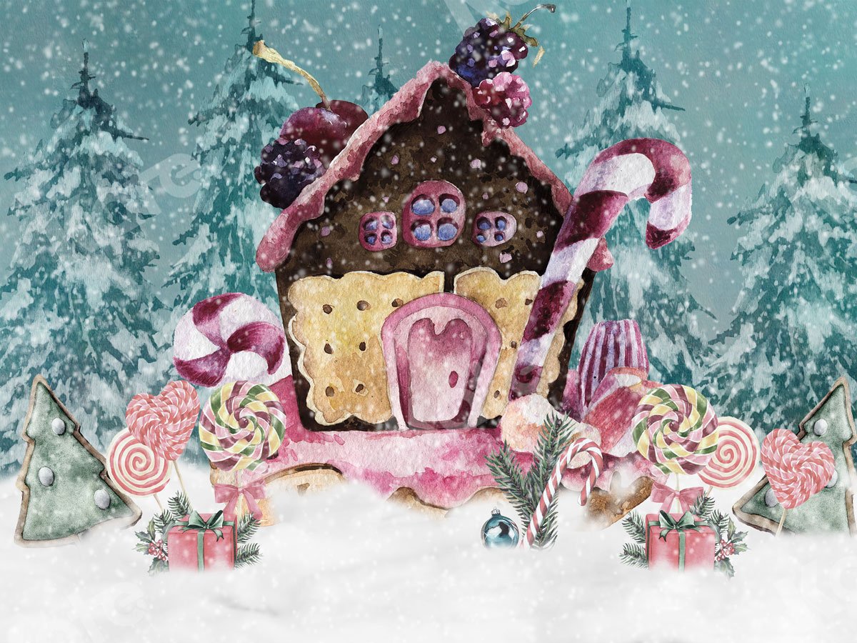 Kate Noël Bonbons Maison de pain d'épice Neige Toile de fond pour la photographie - Kate Backdrop FR