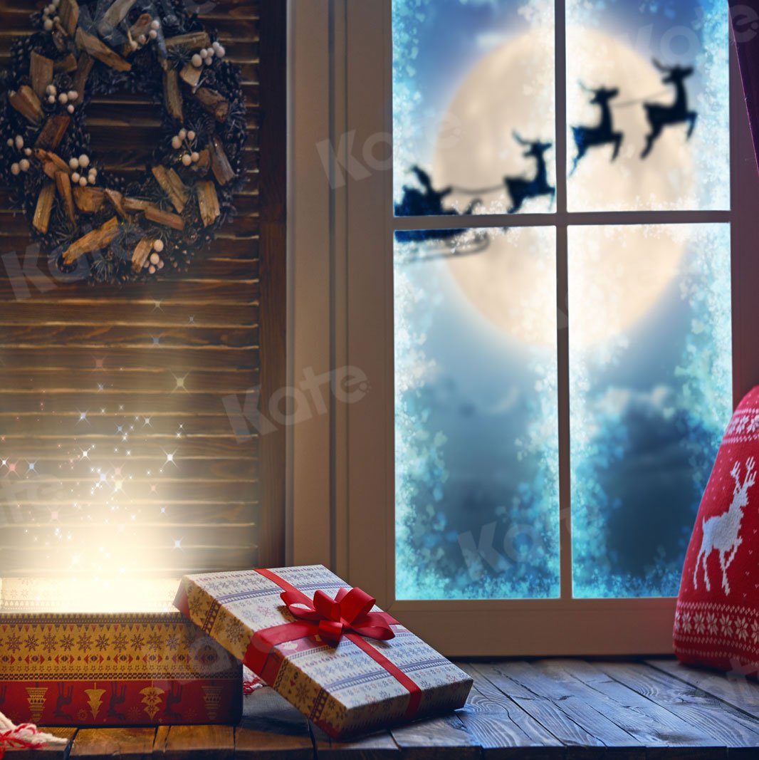 Kate Lune Noël Rennes à l'extérieur Fenêtre Toile de fond pour la photographie - Kate Backdrop FR