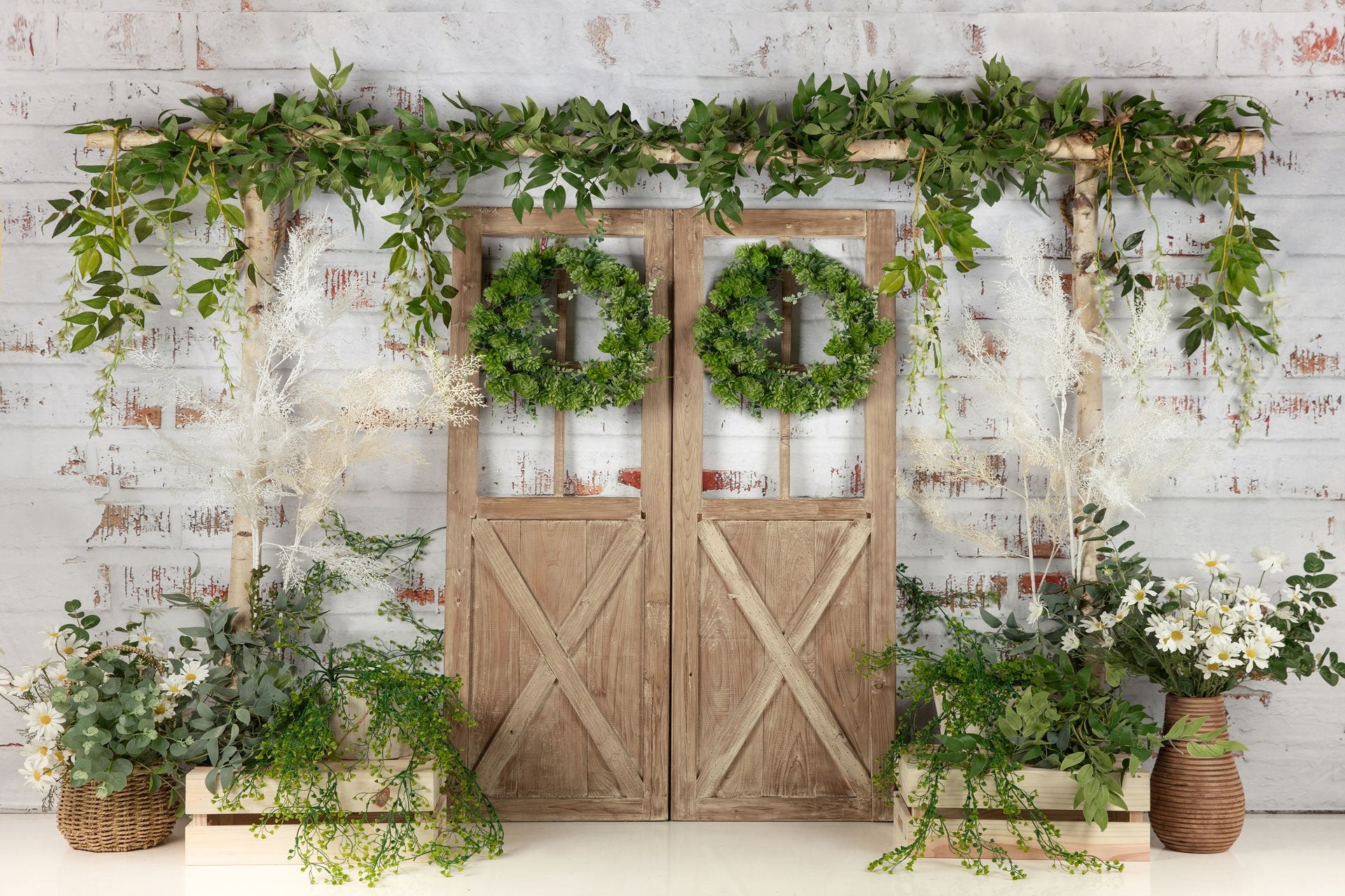Kate Porte Grange Plantes vertes Printemps Pâques Toile de fond conçue par Jia Chan Photographie - Kate Backdrop FR