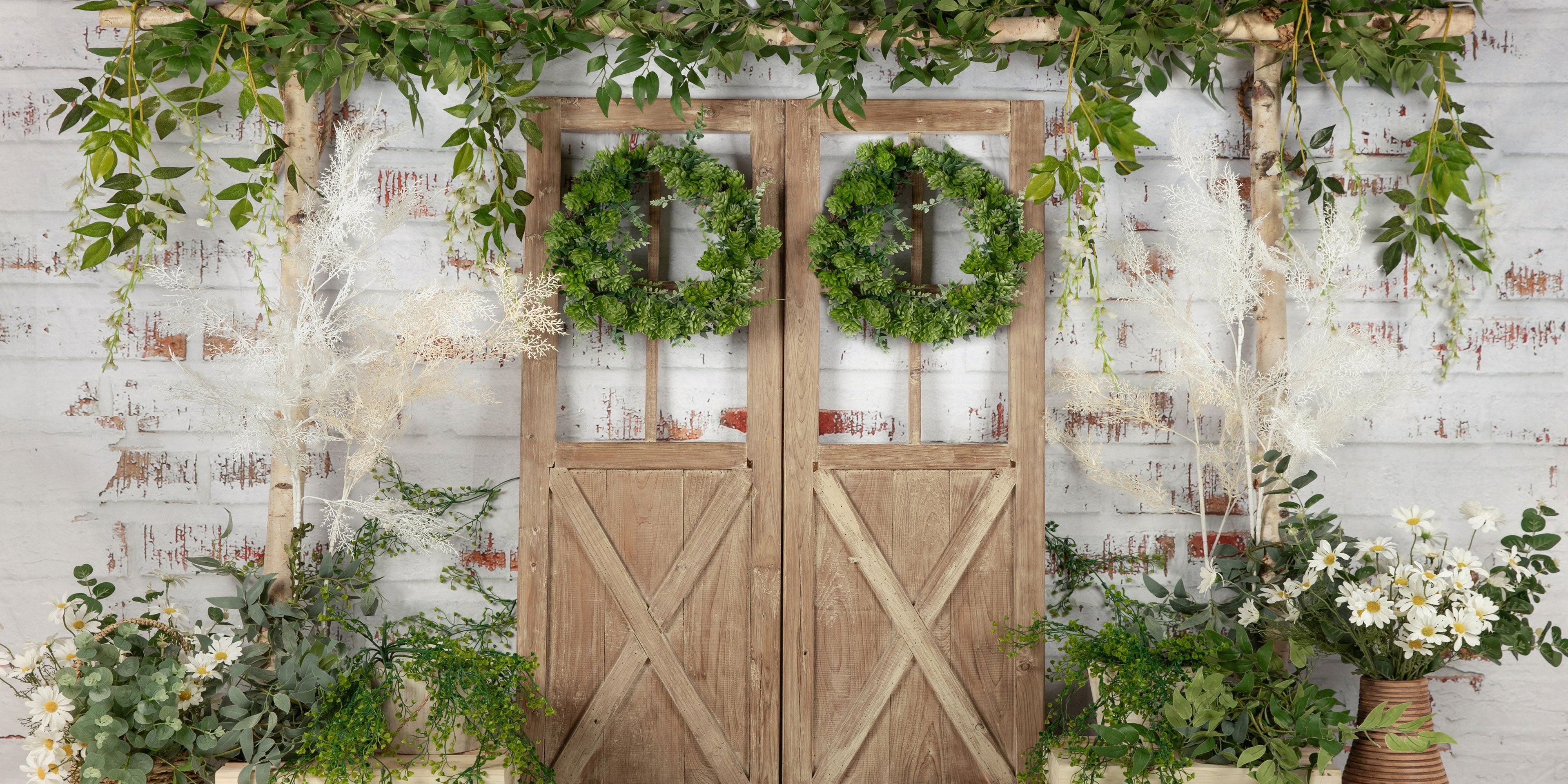 Kate Porte Grange Plantes vertes Printemps Pâques Toile de fond conçue par Jia Chan Photographie - Kate Backdrop FR