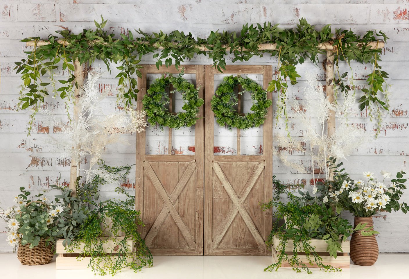 Kate Porte Grange Plantes vertes Printemps Pâques Toile de fond conçue par Jia Chan Photographie - Kate Backdrop FR