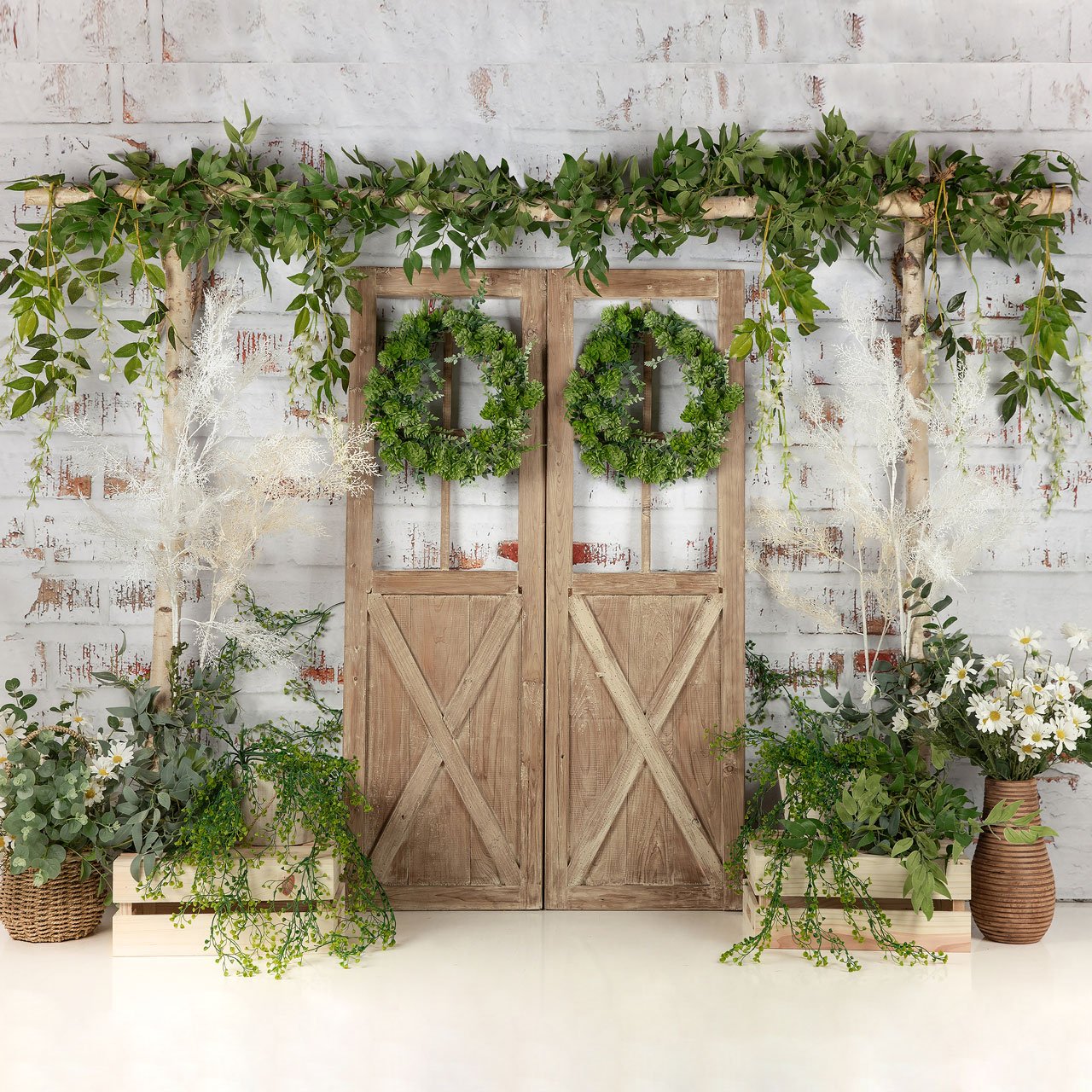 Kate Porte Grange Plantes vertes Printemps Pâques Toile de fond conçue par Jia Chan Photographie - Kate Backdrop FR