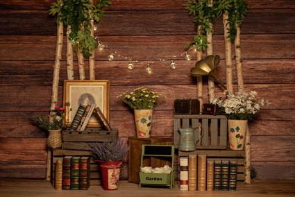 Kate Fête des mères Lumières Mur en bois Gramophone Toile de fond conçue par Jia Chan - Kate Backdrop FR