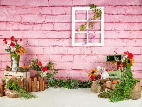Katebackdrop鎷㈡綖Kate Spring Flowers Pink Brick Wall Mother's Day Backdrop Designed by Jia Chan Photography