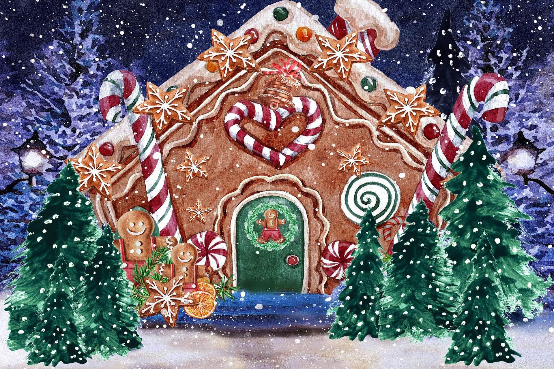 Kate Noël Extérieur Maison en pain d'épice Toile de fond conçue par GQ - Kate Backdrop FR
