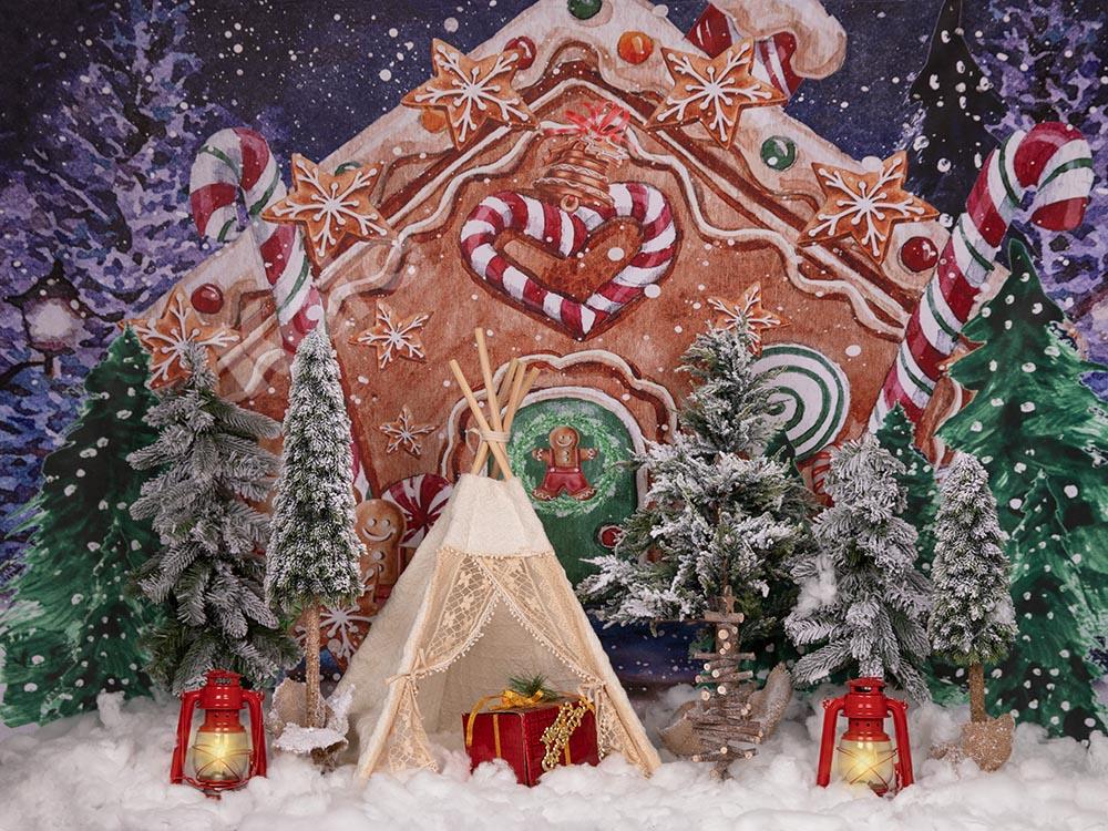 Kate Tente Maison en pain d'épice Noël Toile de fond conçue par Emetselch - Kate Backdrop FR