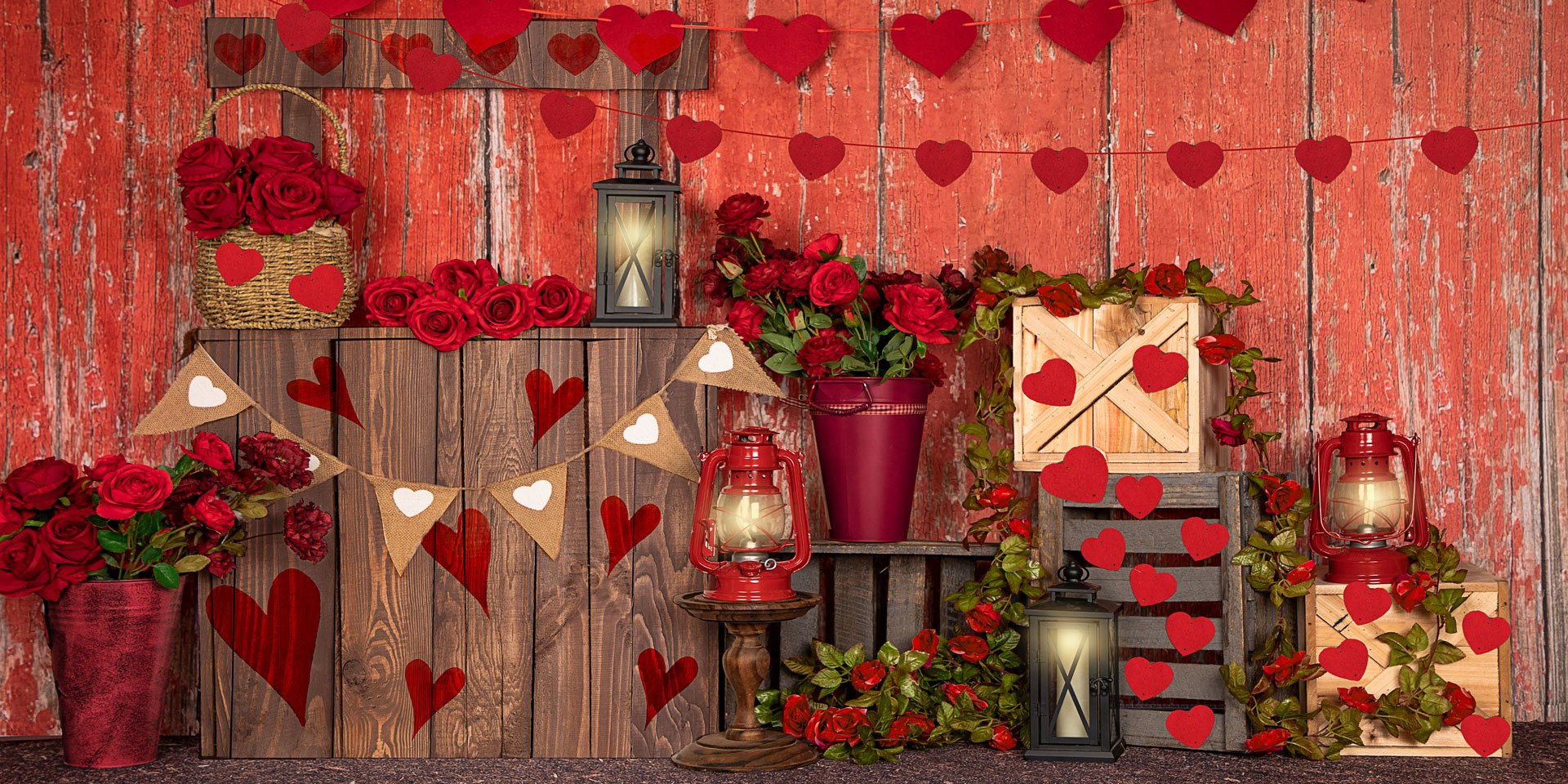 Kate Mur en bois Rouge Roses Saint-Valentin Toile de fond Conçu par Emetselch - Kate Backdrop FR