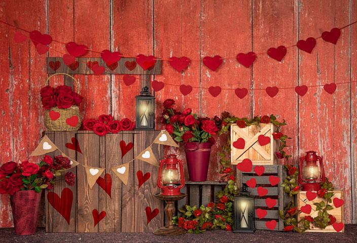Kate Mur en bois Rouge Roses Saint-Valentin Toile de fond Conçu par Emetselch - Kate Backdrop FR