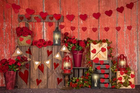 Kate Mur en bois Rouge Roses Saint-Valentin Toile de fond Conçu par Emetselch - Kate Backdrop FR