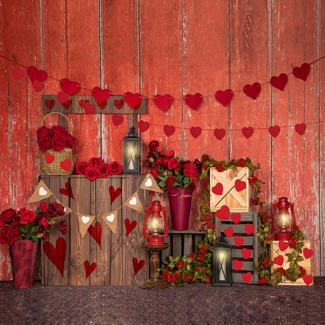Kate Mur en bois Rouge Roses Saint-Valentin Toile de fond Conçu par Emetselch - Kate Backdrop FR