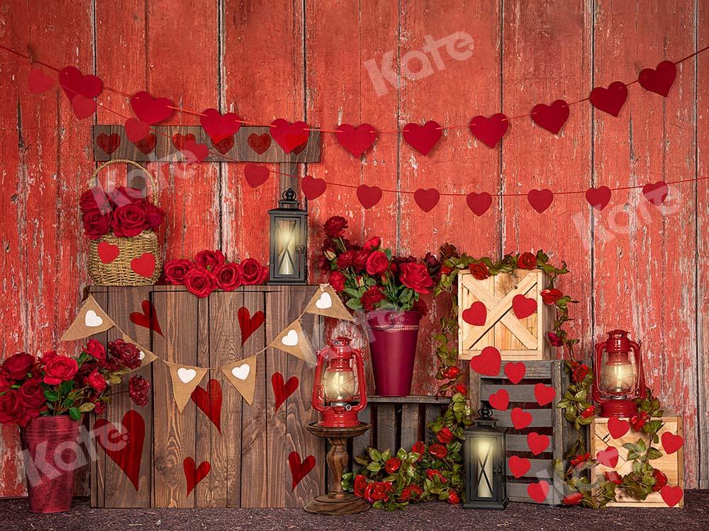 Kate Mur en bois Rouge Roses Saint-Valentin Toile de fond Conçu par Emetselch - Kate Backdrop FR