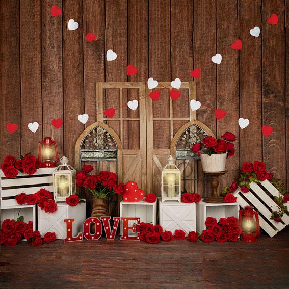 Kate Roses Amour Saint-Valentin Mur en bois Toile de fond conçu par Emetselch - Kate Backdrop FR