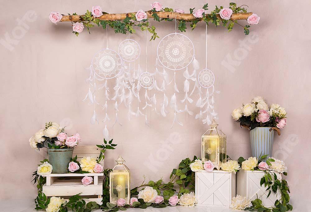 Kate Boho Fleurs Rose Printemps Saint Valentin Toile de fond conçue par Emetselch - Kate Backdrop FR