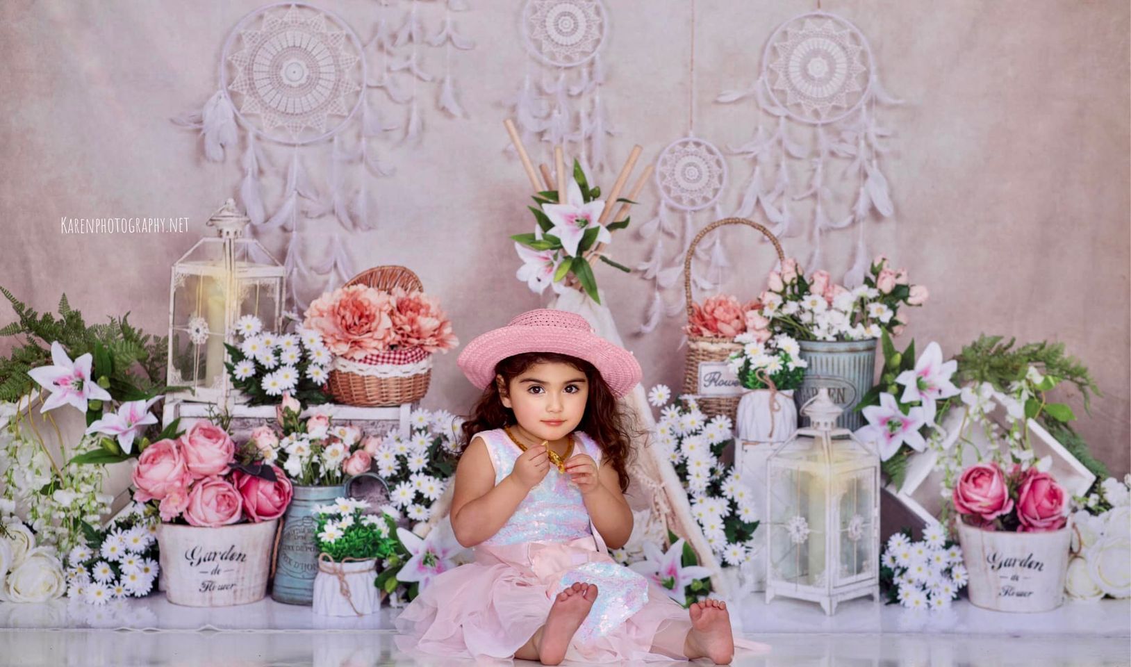 Kate Boho Printemps Attrape-rêves Fleurs Toile de fond conçue par Emetselch - Kate Backdrop FR