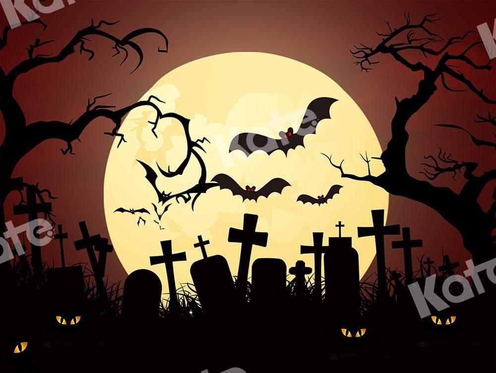 Kate Chauves-souris Cimetière Lune Halloween Toile de fond conçue par Chain Photography - Kate Backdrop FR