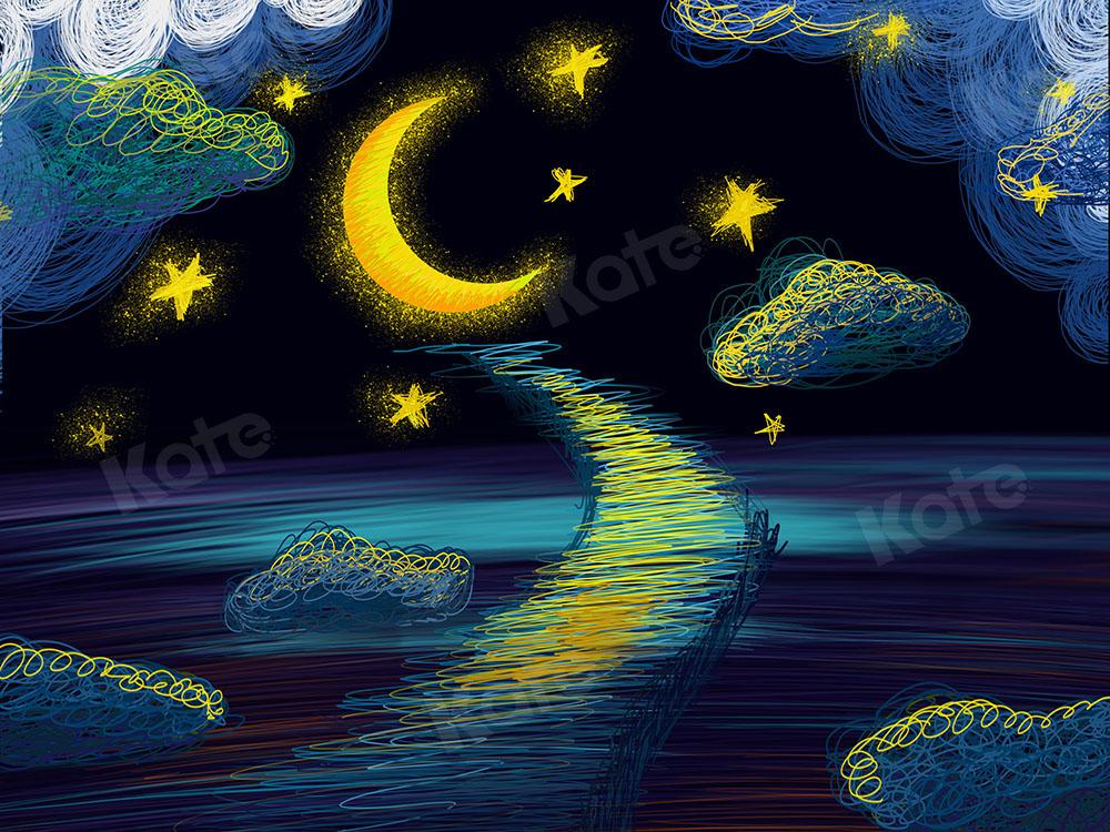 Kate Lune Étoiles Nuage Ciel Bleu Toile de fond Conçu par GQ - Kate Backdrop FR