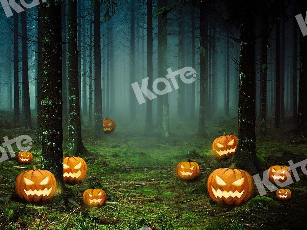 Kate Halloween Forêt Citrouilles Arbres Toile de fond conçue par Chain Photographie