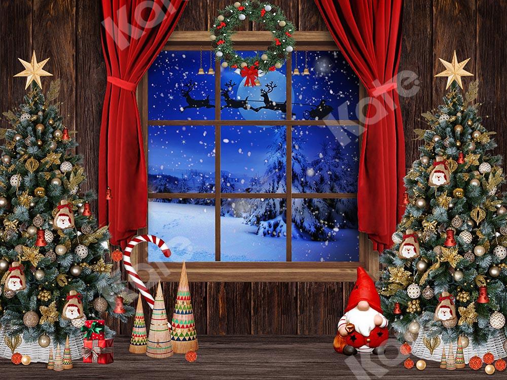 Kate Fenêtre Arbres de Noël Rouge Toile de fond conçue par Chain Photographie - Kate Backdrop FR